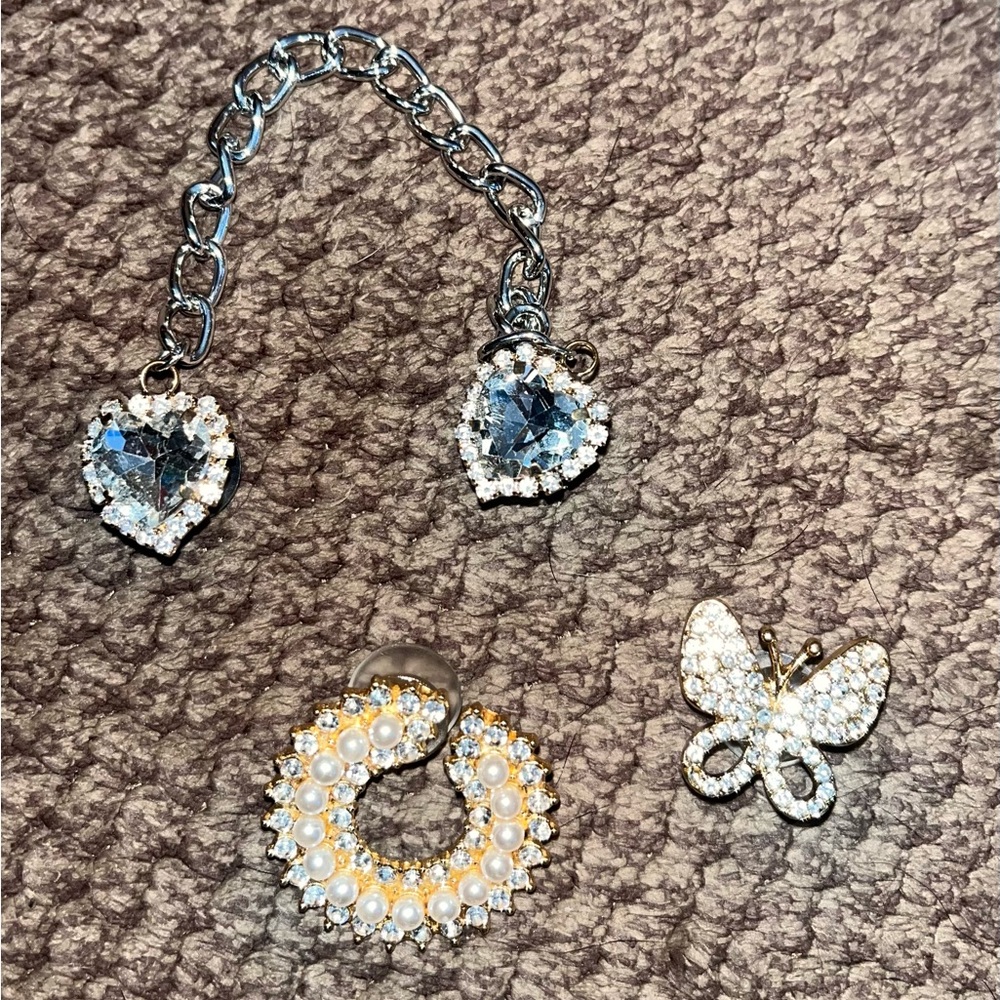 3PC Gold/Silver Rhinestone Croc Charm Set - Picture 2 of 4